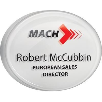 Picture of DOMED ACRYLIC PERSONALISED NAME BADGE in White.