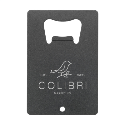 Picture of CARTA OPENER GRS RECYCLED ALUMINIUM METAL BOTTLE OPENER in Black.