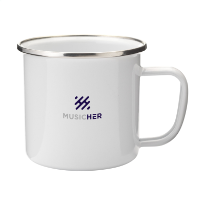Picture of RETRO SILVER EMAILLE MUG in White & Silver.