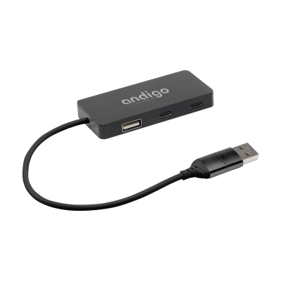 Picture of TECCO GRS RECYCLED ALUMINIUM METAL USB HUB in Black
