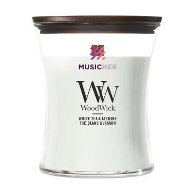 Picture of WOODWICK WHITE TEA & JASMINE MEDIUM CANDLE in White