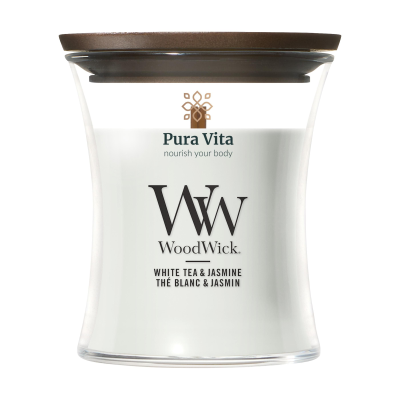 Picture of WOODWICK WHITE TEA & JASMINE MINI CANDLE in White