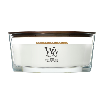 Picture of WOODWICK WHITE TEA & JASMINE ELLIPSE CANDLE in White