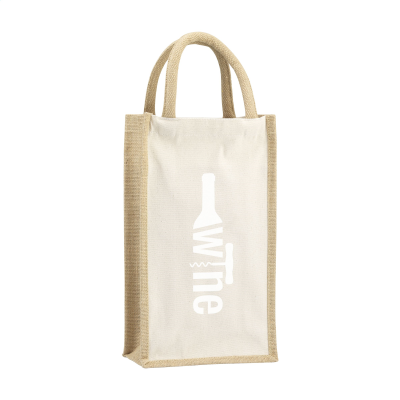 Picture of JUTE CANVAS DOUBLE WINE BAG in Naturel.