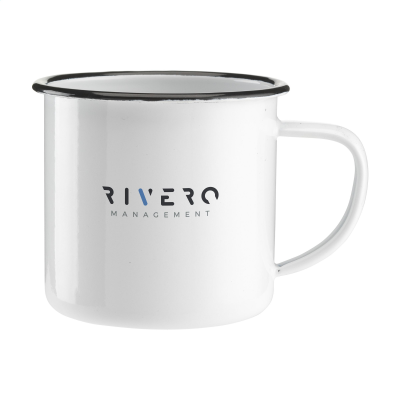 Picture of RETRO ENAMEL MUG 350 ML in White & Black