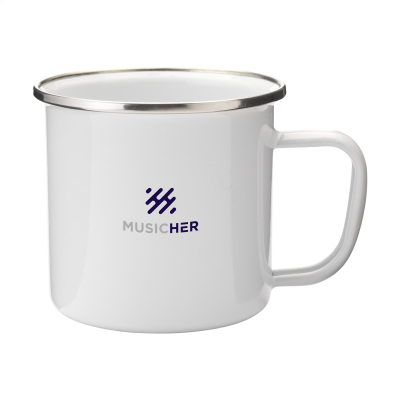 Picture of RETRO SILVER ENAMEL MUG 350 ML in White & Silver
