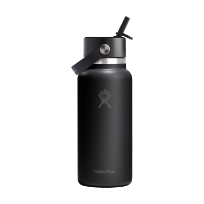 Picture of HYDRO FLASK WIDE MOUTH with Flex Straw Cap 946 Ml Water Bottle in Black