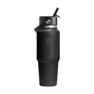 Picture of HYDRO FLASK WIDE MOUTH TRAVEL BOTTLE with Flex Straw Cap 946 Ml Water Bottle in Black
