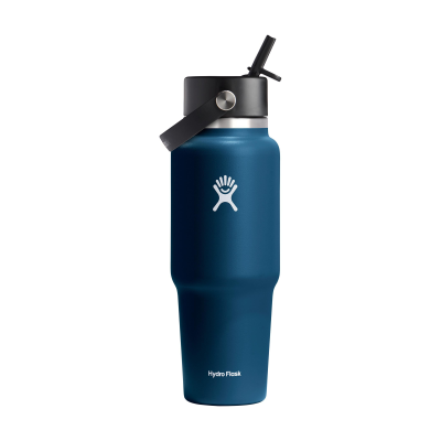 Picture of HYDRO FLASK WIDE MOUTH TRAVEL BOTTLE with Flex Straw Cap 946 Ml Water Bottle in Indigo Blue