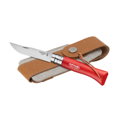 Picture of OPINEL COLORAMA NO 08 POCKET KNIFE in a Belt Pouch in Red
