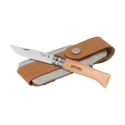 Picture of OPINEL INOX NO 08 POCKET KNIFE in a Belt Pouch in Wood