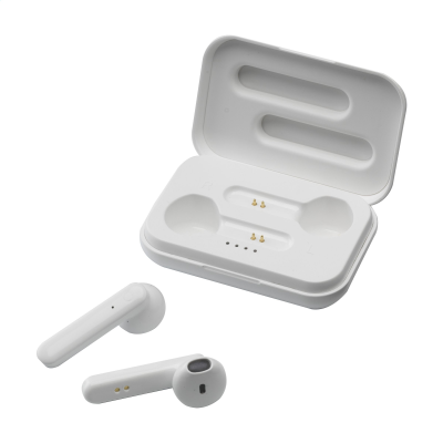 Picture of SENSI TWS CORDLESS EARBUDS in Charger Case in White.