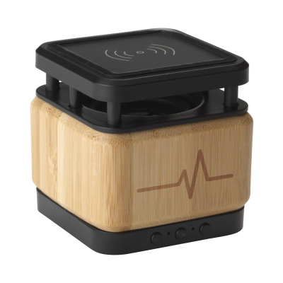 Picture of BAMBOO CUBE BLOCK SPEAKER with Cordless Charger in Wood