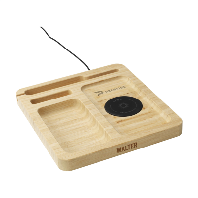 Picture of WALTER BAMBOO SINGLE DOCK 15W ORGANIZER AND CHARGER in Bamboo.