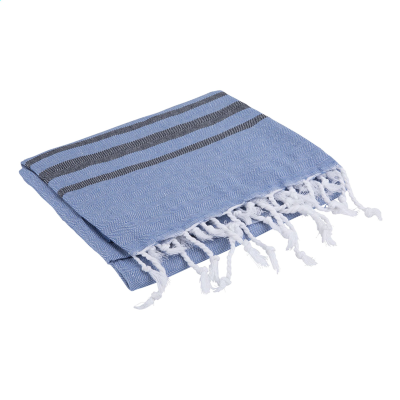 Picture of OXIOUS HAMMAM TOWELS - VIBE LUXURY COLOUR STRIPE in Light Blue & Navy.