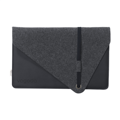 Picture of RECYCLED FELT & APPLE LEATHER LAPTOP SLEEVE 15 INCH in Black.