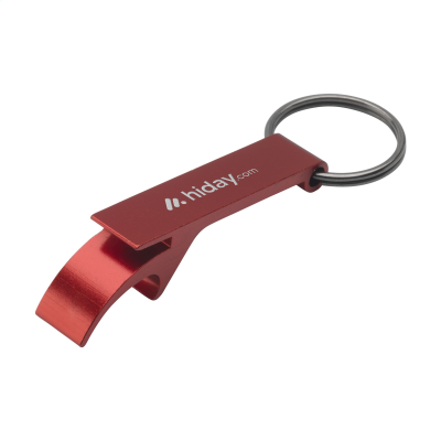 Picture of OPENER GRS RECYCLED ALUMINIUM METAL KEYRING in Red.