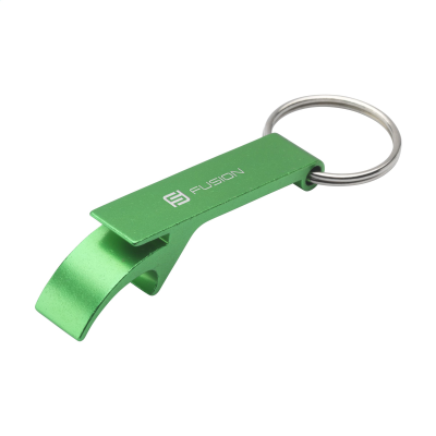 Picture of OPENER GRS RECYCLED ALUMINIUM METAL KEYRING in Green.