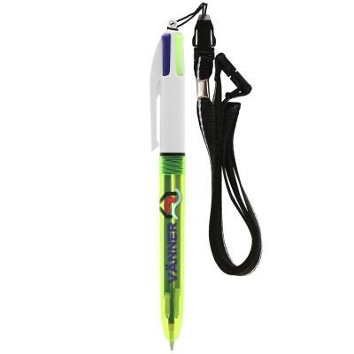 Picture of BIC® 4 COLOURS FLUO BALLPEN + LANYARD SCREEN PRINTING