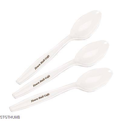 Picture of DISPOSABLE PLASTIC WHITE DESSERT SPOON.