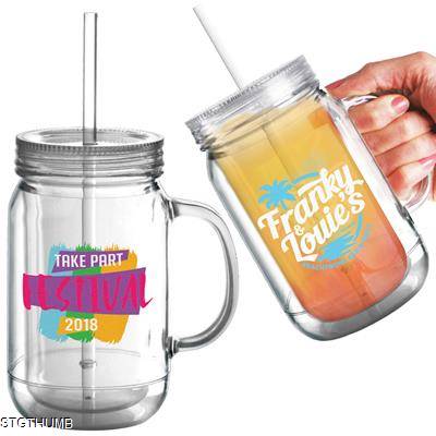 Picture of REUSABLE PLASTIC MASON DRINK JAR 16OZ-455ML