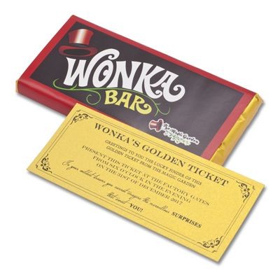 Picture of GOLDEN TICKET PERSONALISED CHOCOLATE BAR in Milk or Dark High Quality Chocolate.