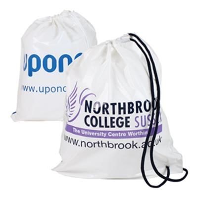 Picture of DUFFLE STYLE POLYTHENE PLASTIC CARRIER BAG in White