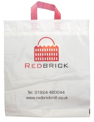 FLEXI LOOP POLYTHENE PLASTIC CARRIER BAG in White.