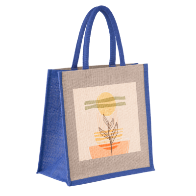 Picture of CAMBRIDGE JUTE SHOPPER TOTE BAG NATURAL & BLUE