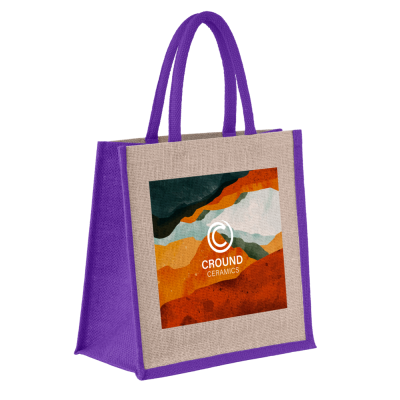 Picture of CAMBRIDGE JUTE SHOPPER TOTE BAG NATURAL & PURPLE.