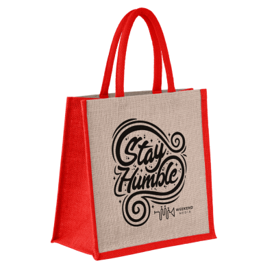 Picture of CAMBRIDGE JUTE SHOPPER TOTE BAG NATURAL & RED.
