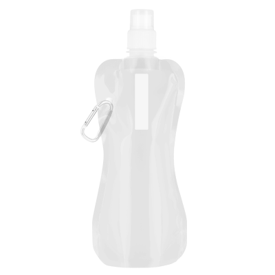 Picture of FOLDING FLEXI WATER BOTTLE with Carabiner Clip - 400Ml White.