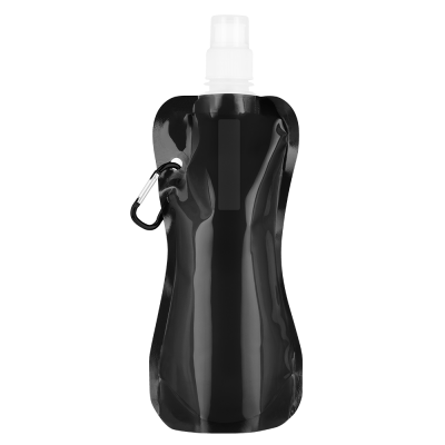 Picture of FOLDING FLEXI WATER BOTTLE with Carabiner Clip - 400Ml Black.