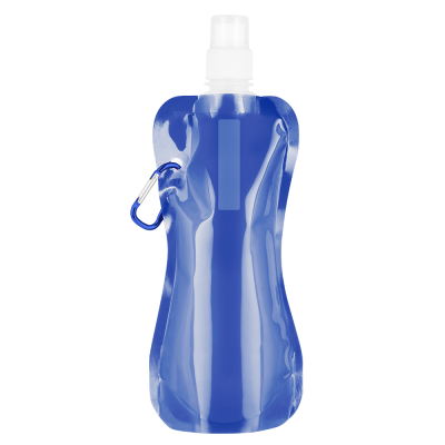 Picture of FOLDING FLEXI WATER BOTTLE with Carabiner Clip - 400Ml Blue.