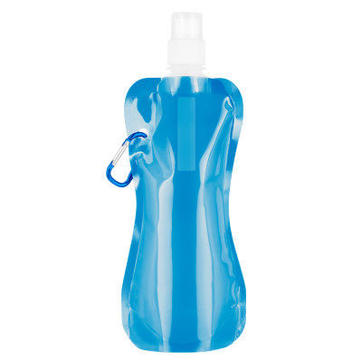 Picture of FOLDING FLEXI WATER BOTTLE with Carabiner Clip - 400Ml Light Blue.
