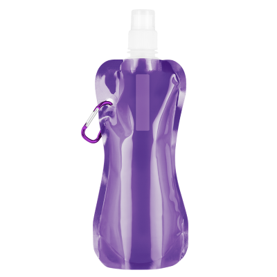 Picture of FOLDING FLEXI WATER BOTTLE with Carabiner Clip - 400Ml Purple.