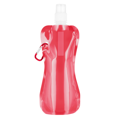 Picture of FOLDING FLEXI WATER BOTTLE with Carabiner Clip - 400Ml Red.