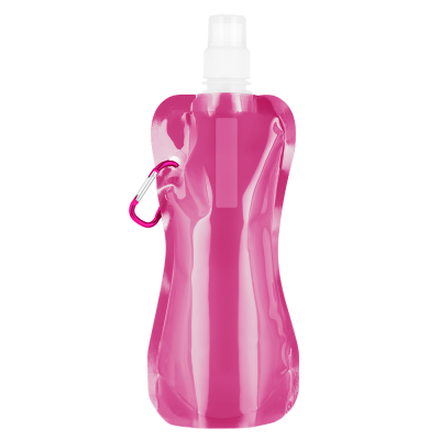 Picture of FOLDING FLEXI WATER BOTTLE with Carabiner Clip - 400Ml Pink.