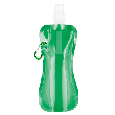 Picture of FOLDING FLEXI WATER BOTTLE with Carabiner Clip - 400Ml Green.