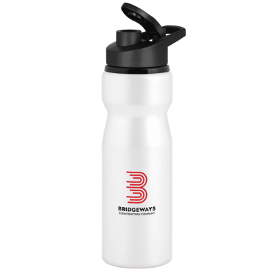 Picture of NOVA ALUMINIUM METAL WATER BOTTLE with Snap Cap Lid - 750Ml White.