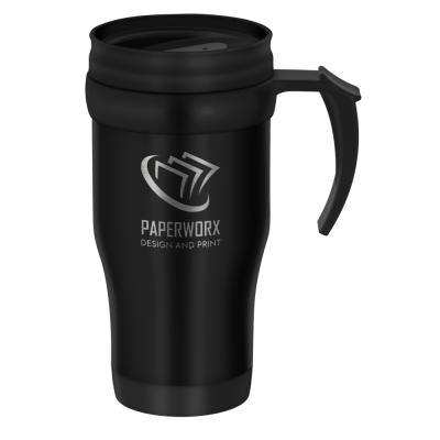 Picture of TOUR DOUBLE WALLED TRAVEL MUG with Handle - 400Ml Black.
