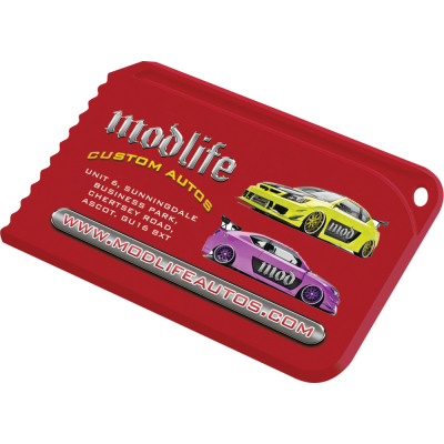 Picture of RECYCLED SNAP CREDIT CARD ICE SCRAPER RED.