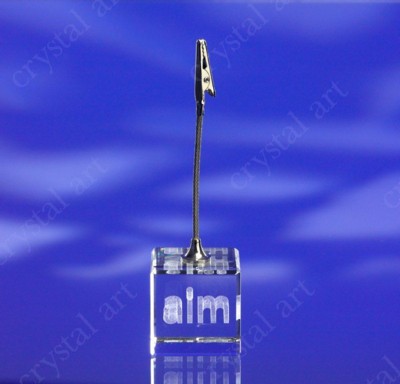 Picture of CRYSTAL GLASS BLOCK MEMO CLIP with 3D Laser Engraved Image & Logo in Centre.