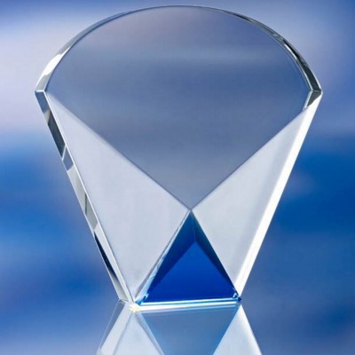 Picture of BLUE & CLEAR TRANSPARENT GLASS AWARD TROPHY.