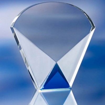 Picture of BLUE & CLEAR TRANSPARENT GLASS AWARD TROPHY