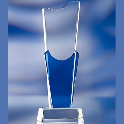Picture of BLUE & CLEAR TRANSPARENT GLASS AWARD TROPHY.