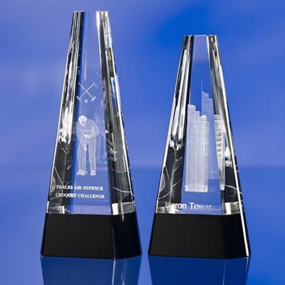 Picture of CRYSTAL GLASS CONE AWARD TROPHY  with Black Crystal Base.