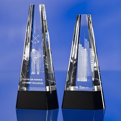 Picture of CRYSTAL GLASS CONE AWARD TROPHY  with Black Crystal Base.