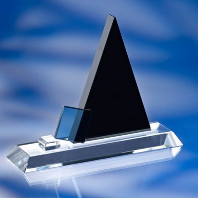 Picture of BLACK, BLUE & CLEAR TRANSPARENT GLASS AWARD TROPHY.