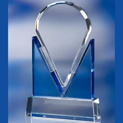 Picture of BLUE & CLEAR TRANSPARENT GLASS AWARD TROPHY